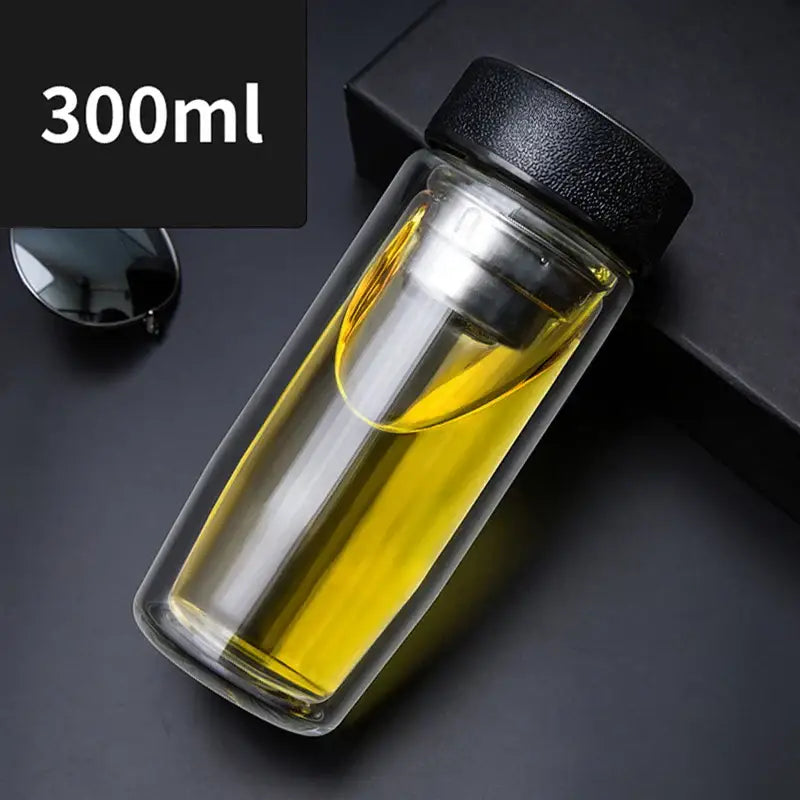 Clear double-walled glass travel mug with infuser kitchen glass cups