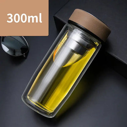 Clear double-walled glass travel mug with infuser kitchen glass cups