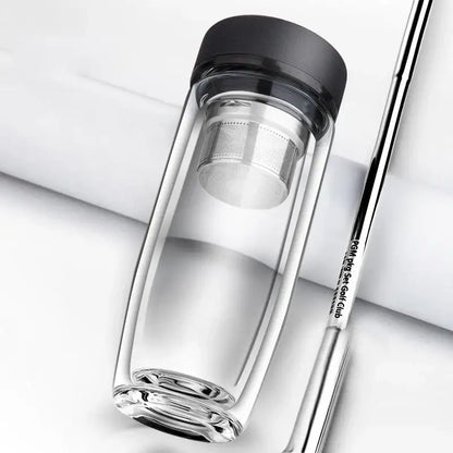 Clear double-walled glass travel mug with infuser kitchen glass cups