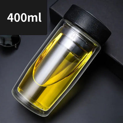 Clear double-walled glass travel mug with infuser kitchen glass cups
