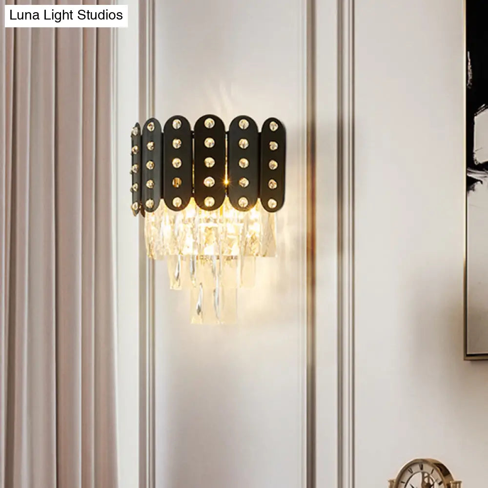 DecorBites™ Clear Faceted Crystal Wall Lighting: 3-Light, 3-Tier, Wall Mounted. Contemporary Design in Black.
