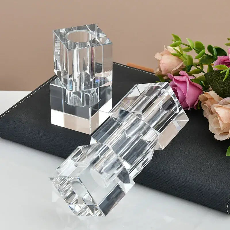 Clear fluted geometric glass vase stack living room flower decor