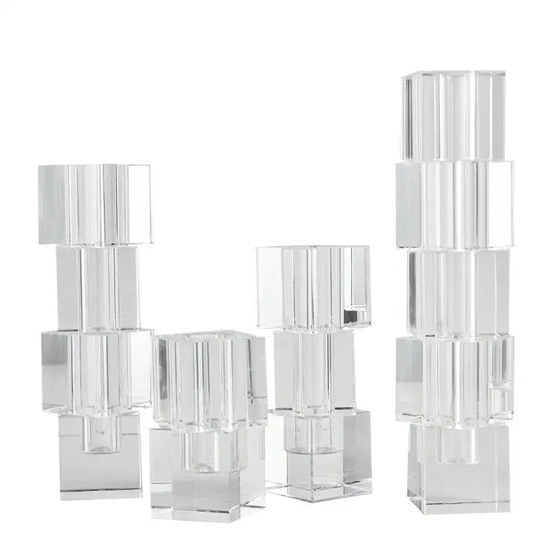 Clear fluted geometric glass vase stack living room flower decor