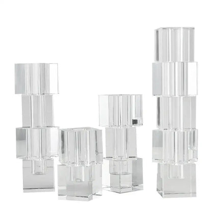 Clear fluted geometric glass vase stack living room flower decor