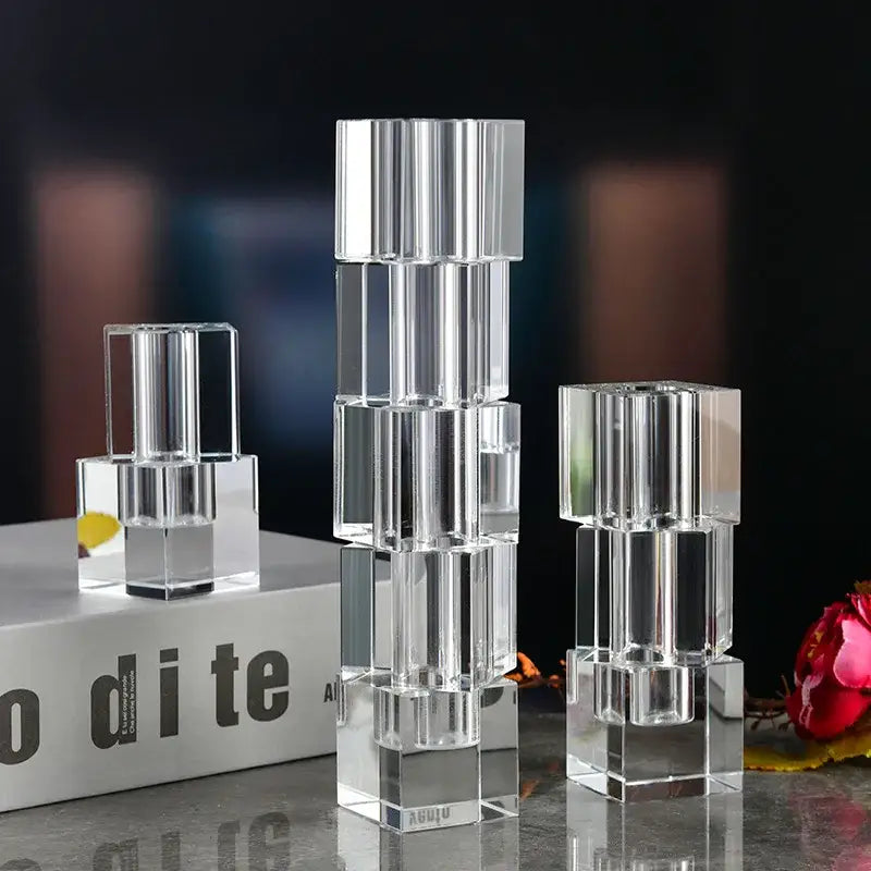 Clear fluted geometric glass vase stack living room flower decor