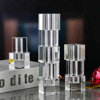 Clear fluted geometric glass vase stack living room flower decor