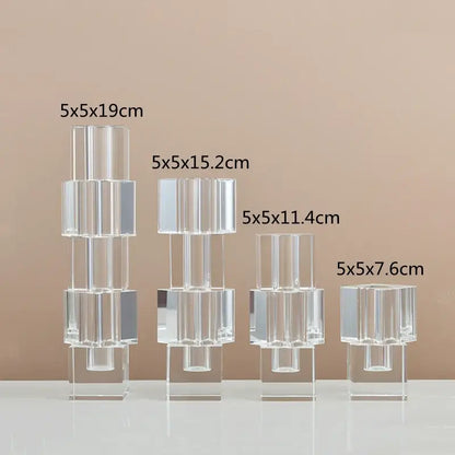 Clear fluted geometric glass vase stack living room flower decor