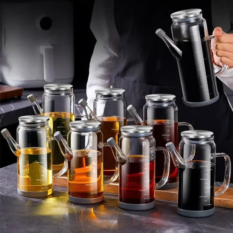 Clear glass and silver condiment bottle set kitchen oil dispensers