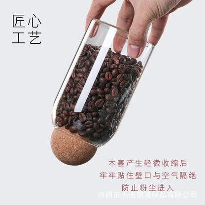 Clear glass bottle dispenser set with cork stoppers kitchen jars