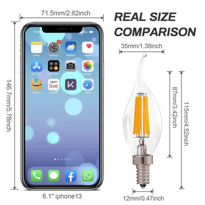 Clear glass candelabra dimmable chandelier led bulbs dining room 12-pack