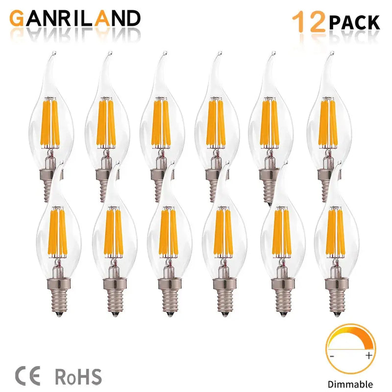 Clear glass candelabra dimmable chandelier led bulbs dining room 12-pack