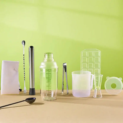 Clear glass cocktail shaker with silver lid for kitchen and barware