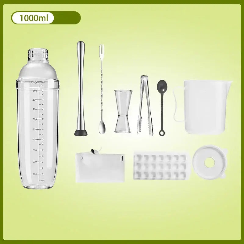 Clear glass cocktail shaker with silver lid for kitchen and barware