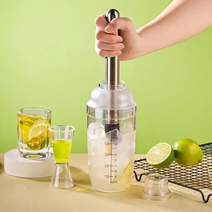 Clear glass cocktail shaker with silver lid for kitchen and barware