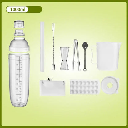 Clear glass cocktail shaker with silver lid for kitchen and barware