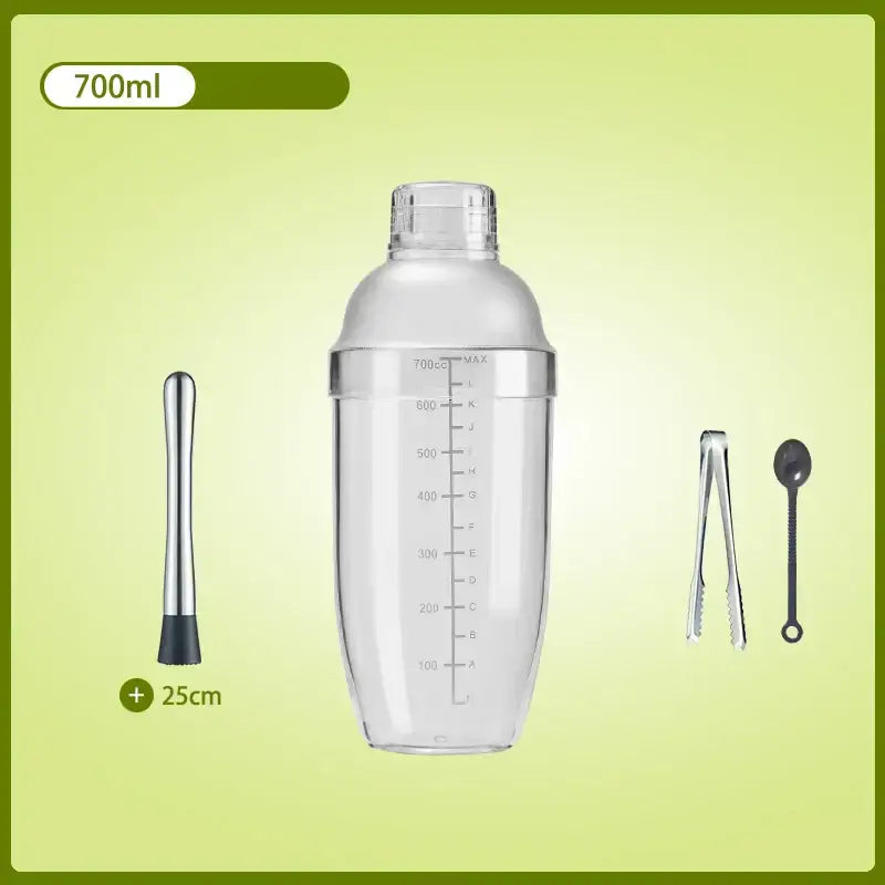 Clear glass cocktail shaker with silver lid for kitchen and barware