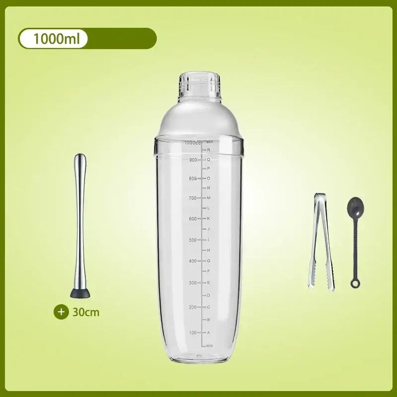 Clear glass cocktail shaker with silver lid for kitchen and barware