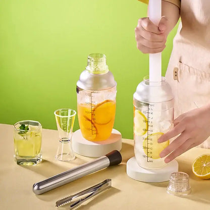 Clear glass cocktail shaker with silver lid for kitchen and barware