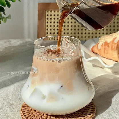 Clear glass cold brew latte drinkware set with wooden coaster kitchen