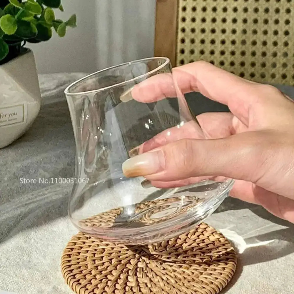 Clear glass cold brew latte drinkware set with wooden coaster kitchen