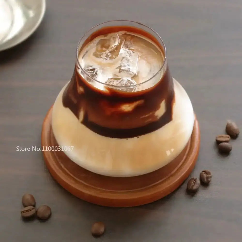 Clear glass cold brew latte drinkware set with wooden coaster kitchen