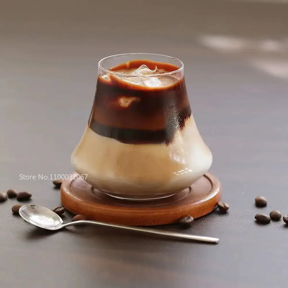 Clear glass cold brew latte drinkware set with wooden coaster kitchen