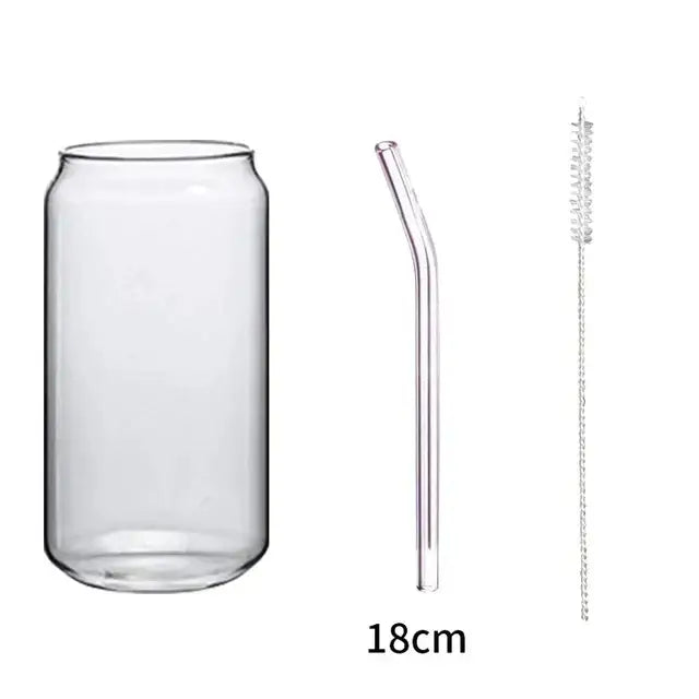 Clear glass drink cup with bamboo lid and straw kitchen soda
