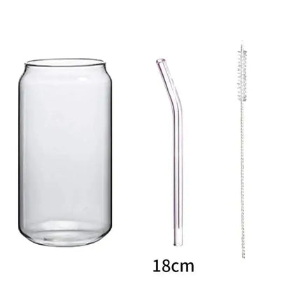 Clear glass drink cup with bamboo lid and straw kitchen soda