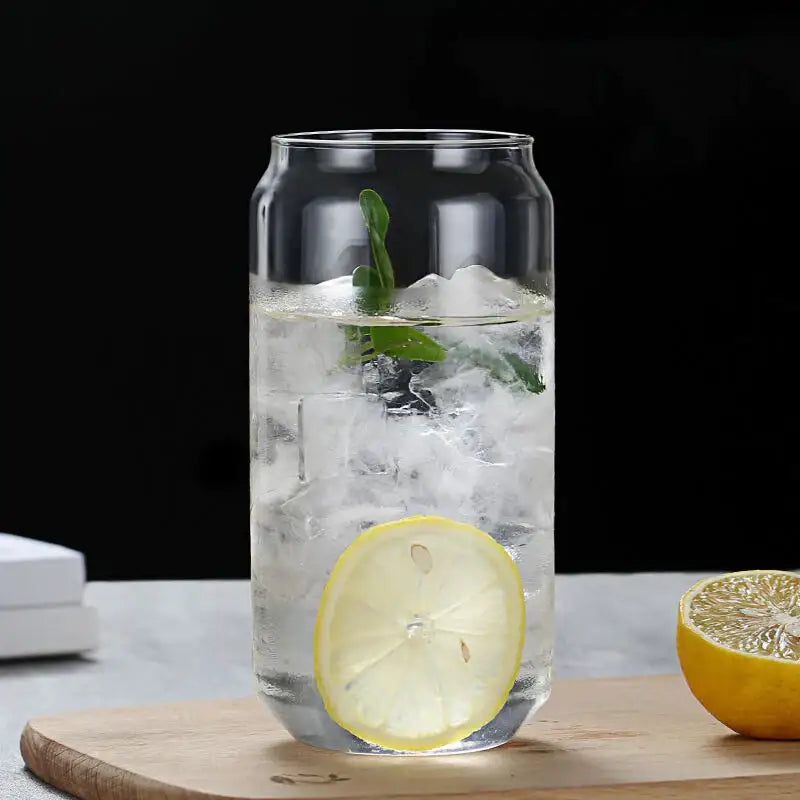 Clear glass drink cup with bamboo lid and straw kitchen soda