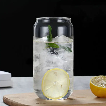 Clear glass drink cup with bamboo lid and straw kitchen soda