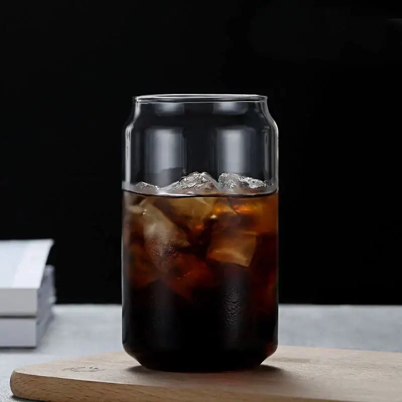 Clear glass drink cup with bamboo lid and straw kitchen soda