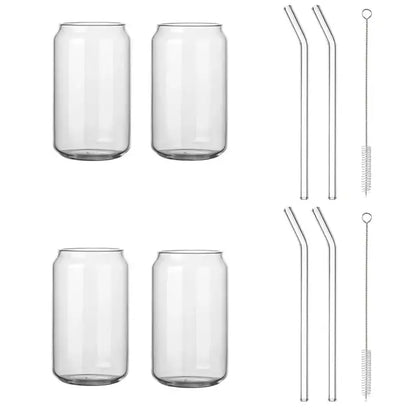 Clear glass drink cup with bamboo lid and straw kitchen soda