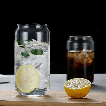 Clear glass drink cup with bamboo lid and straw kitchen soda