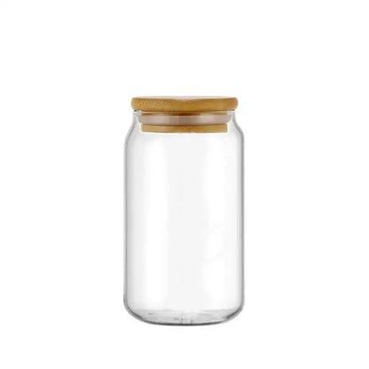 Clear glass drink cup with bamboo lid and straw kitchen soda