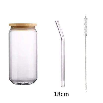 Clear glass drink cup with bamboo lid and straw kitchen soda