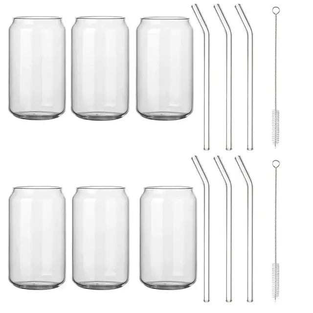 Clear glass drink cup with bamboo lid and straw kitchen soda