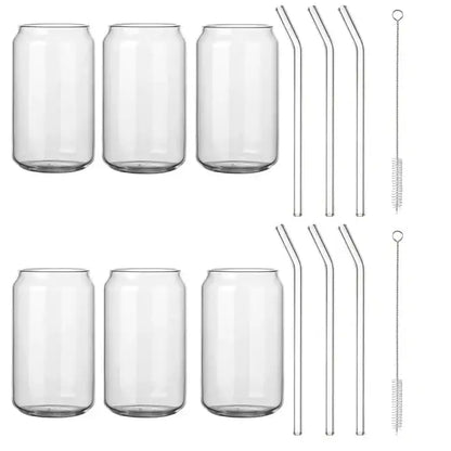 Clear glass drink cup with bamboo lid and straw kitchen soda