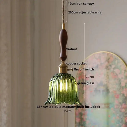 Clear glass flower acrylic led pendant light dining room walnut wood