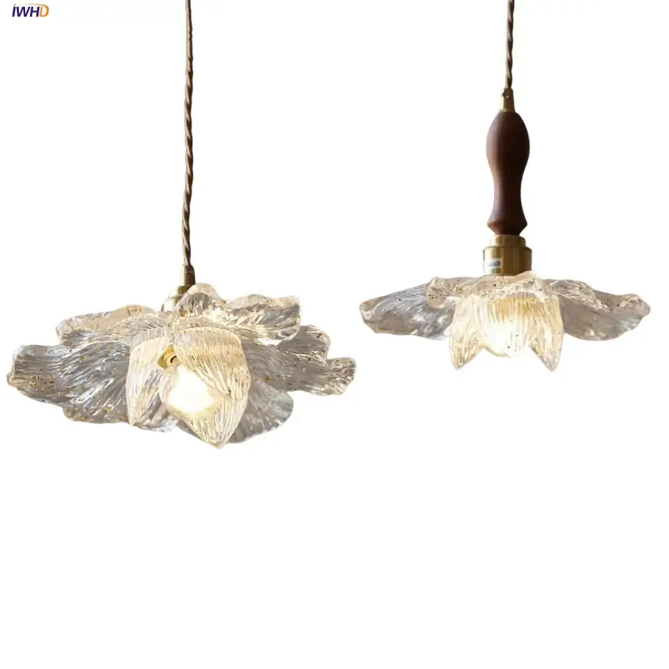Clear glass flower acrylic led pendant light dining room walnut wood
