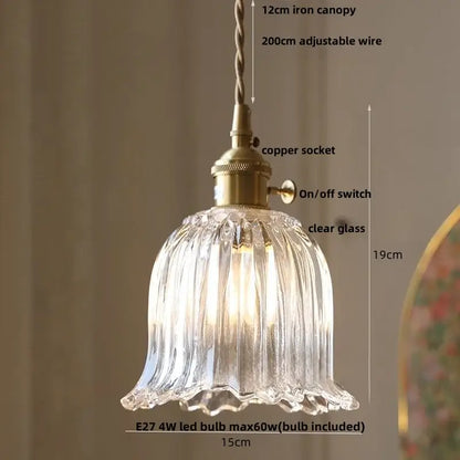 Clear glass flower acrylic led pendant light dining room walnut wood