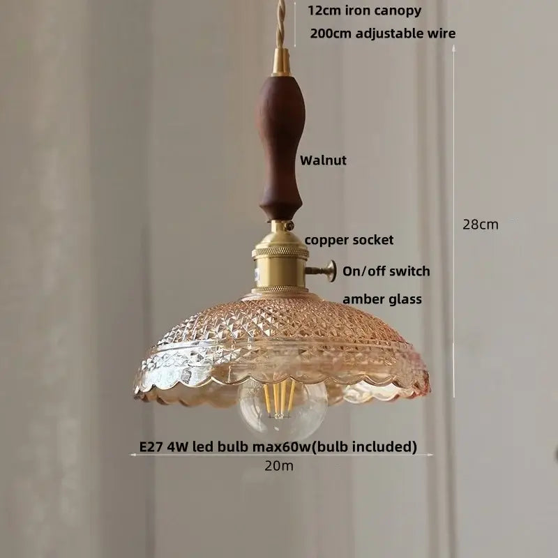 Clear glass flower acrylic led pendant light dining room walnut wood