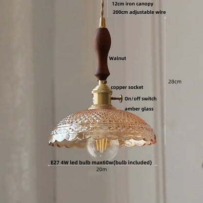 Clear glass flower acrylic led pendant light dining room walnut wood