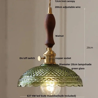 Clear glass flower acrylic led pendant light dining room walnut wood