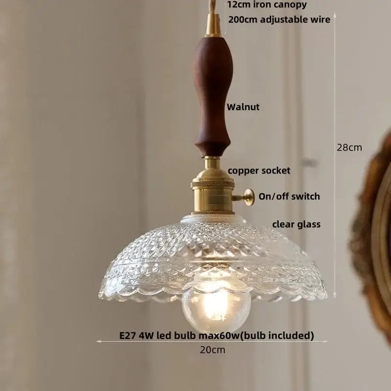 Clear glass flower acrylic led pendant light dining room walnut wood