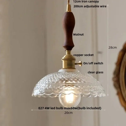 Clear glass flower acrylic led pendant light dining room walnut wood
