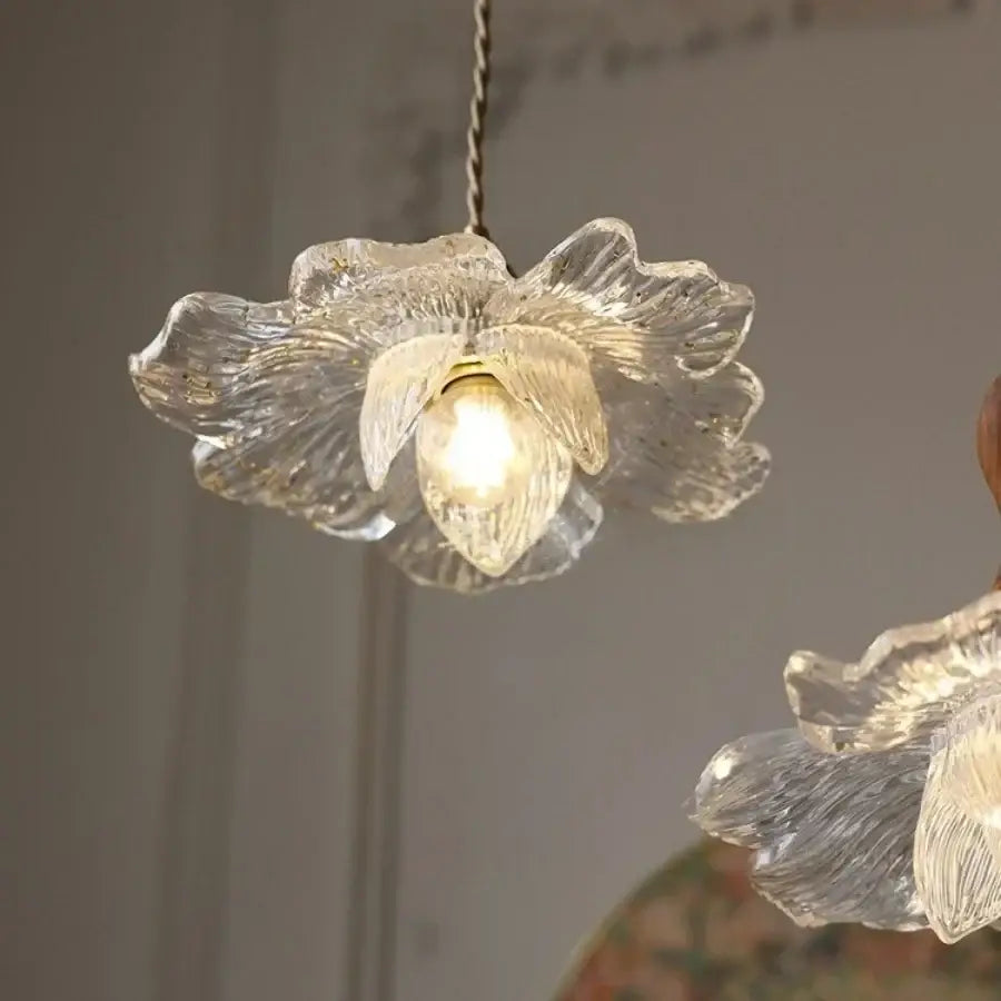 Clear glass flower acrylic led pendant light dining room walnut wood