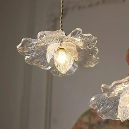 Clear glass flower acrylic led pendant light dining room walnut wood