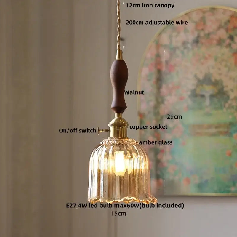 Clear glass flower acrylic led pendant light dining room walnut wood