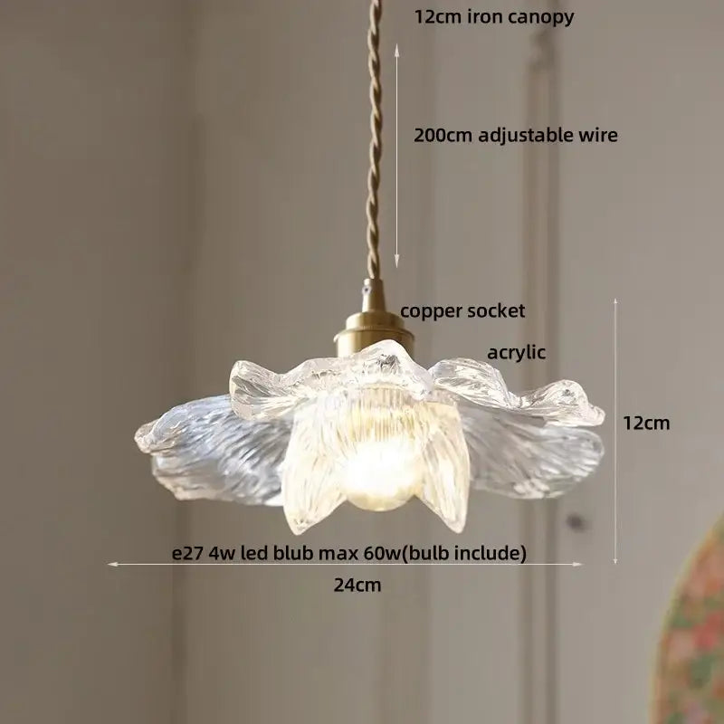 Clear glass flower acrylic led pendant light dining room walnut wood