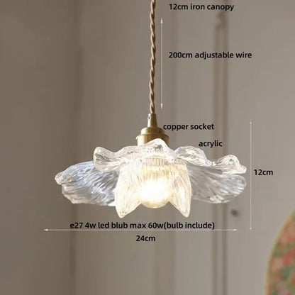 Clear glass flower acrylic led pendant light dining room walnut wood